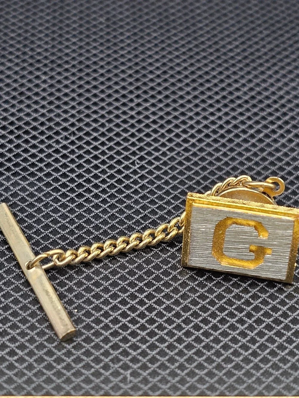 Vintage Gold Tone Letter G Tie Bar Clip with Chain